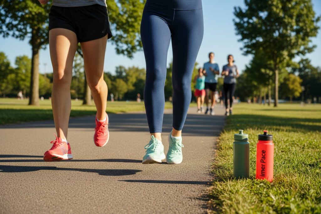 Group of runners jogging together outdoors